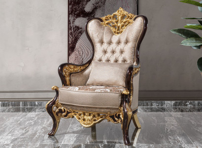 Wing Chair Armchair Beige Baroque Seater Fabric Polyester Living room